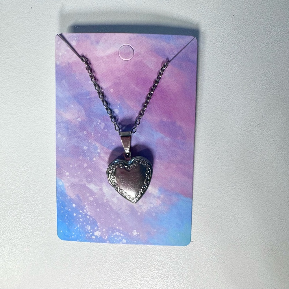 Heart locket stainless steel silver necklace
